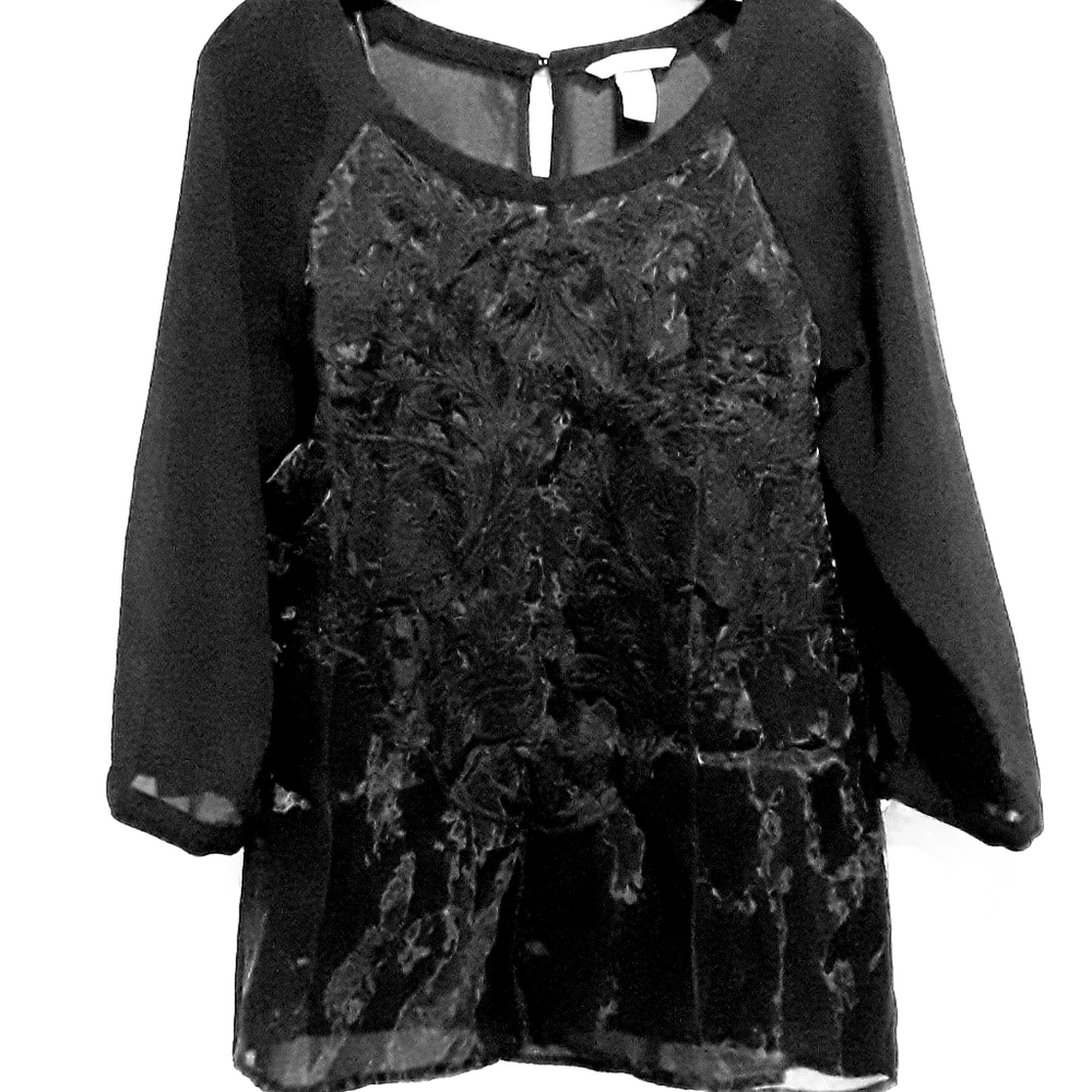 H&M Tunic Top with Embroidered Sheer Overlay